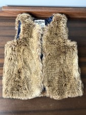 Oshkosh B  gosh Faux Fur Vest Girls Size 4T Brown Navy Polka Dot Button Closure
