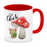 Maus Mit Fliegenpilz Kaffeebecher In Rot Mit Spruch Viel GlüCk