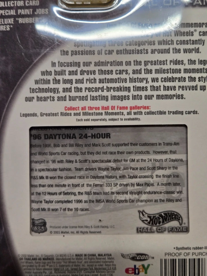 2003 Hot Wheels Hall of Fame Milestone Moments '96 Daytona Riley & Scott Mk III - Image 3 of 4