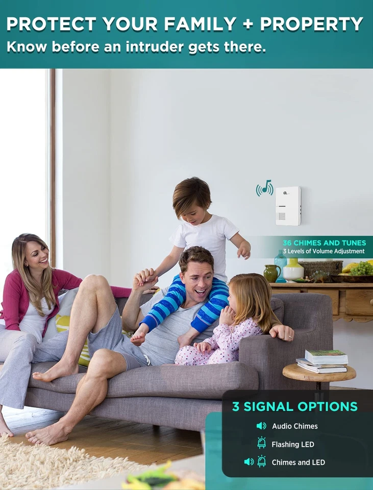 Driveway Alarm, Home Security Alert System with 36 Melodies, 1 Plug-in Receiver - Image 2 of 4