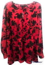 New Lane Bryant Women's Blouse Size 18 Long Sleeve Floral Red and Black Satin