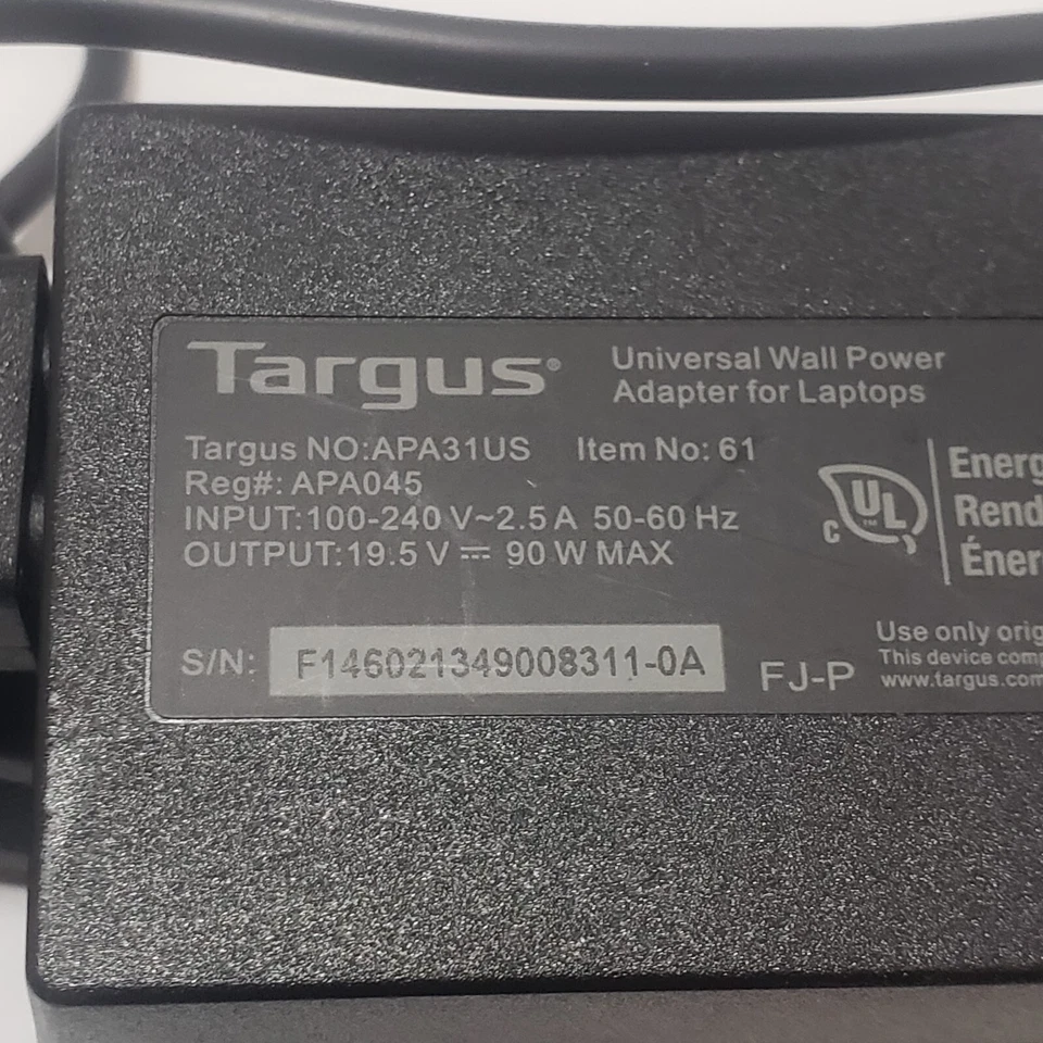 Targus Universal 90W Laptop AC Adapter Power Supply Notebook APA31US - Image 2 of 3