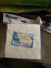 NIB New - Maxtek White CD & DVD Paper Sleeves 100 Count / Pieces