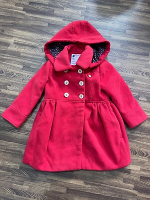 Sergent Major Girls Fleece Coat Double Breasted Hooded Red Size 96 cm