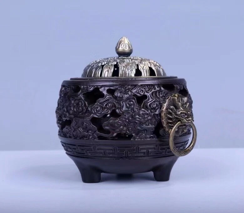 Estatua de incensario Xiang de madera de palo de rosa negro chino de 5,5"黑檀木.云顶香炉 Foto 4 de 4