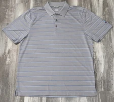 Cutter & Buck Polo Golf Shirt PEBBLE BEACH Gray White Blue Red Striped