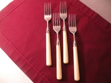 4 Dinner Forks Stanley Roberts Stainless Steel Plastic SPECTRUM IVORY 7 5/8" B