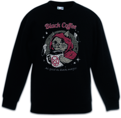 Black Coffee Magic Kids Kinder Pullover Caffeine Fun Halloween Cat Cats