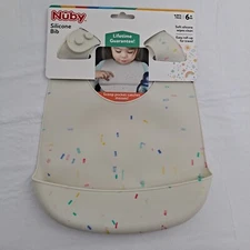 Silicone Baby Bib With Scoop Pocket Confetti adjustable BPA Free 6+ month infant
