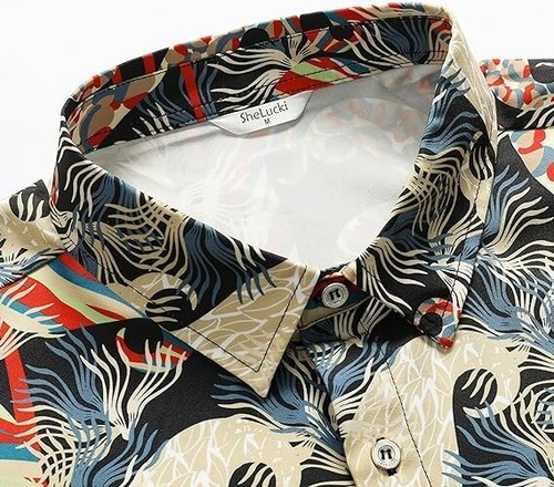 Hawaiian Shirt Unisex Summer Beach Casual Short Sleeve Button Paisley Mens L - Picture 4 of 5