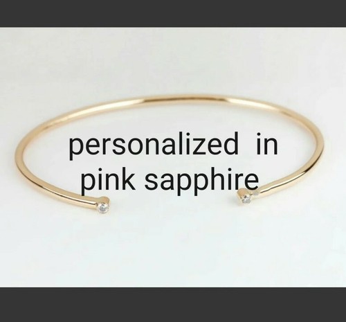 Personalized Pink Sapphire Cuff Bangle Bracelet 14K Yellow Gold - 第 1/1 張圖片