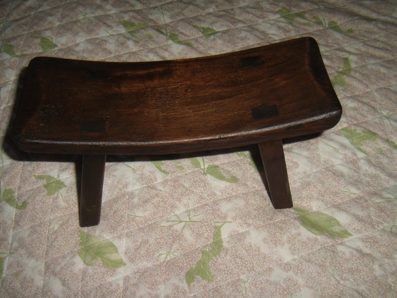 Handcrafted Natural Dark Wood Vintage Tribal Sleep Bench to Support Head & Neck