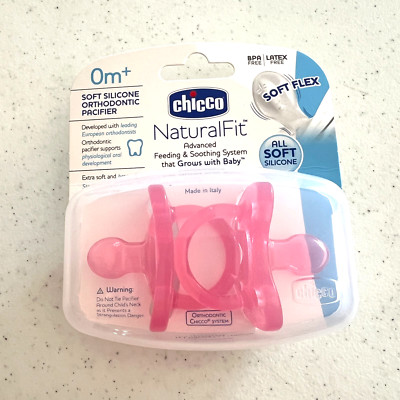 2 Chicco NaturalFit Newborn Baby Soft Silicone Orthodontic Pink Pacifier 0m+