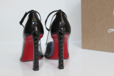 sz 6 / 36 Christian Louboutin Black Patent PVC Clear Spike Ankle