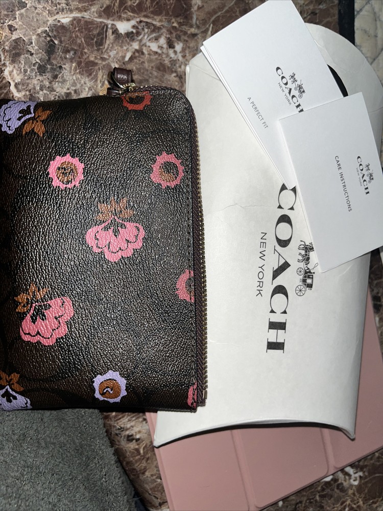 Coach Wristlet Brown Pvc Floral Wristlet F24380 Wallet