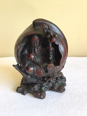 Vintage Chinese Asian Shou Lao Immortal God Peach Dark Resin Figurine 6.5'' Tall