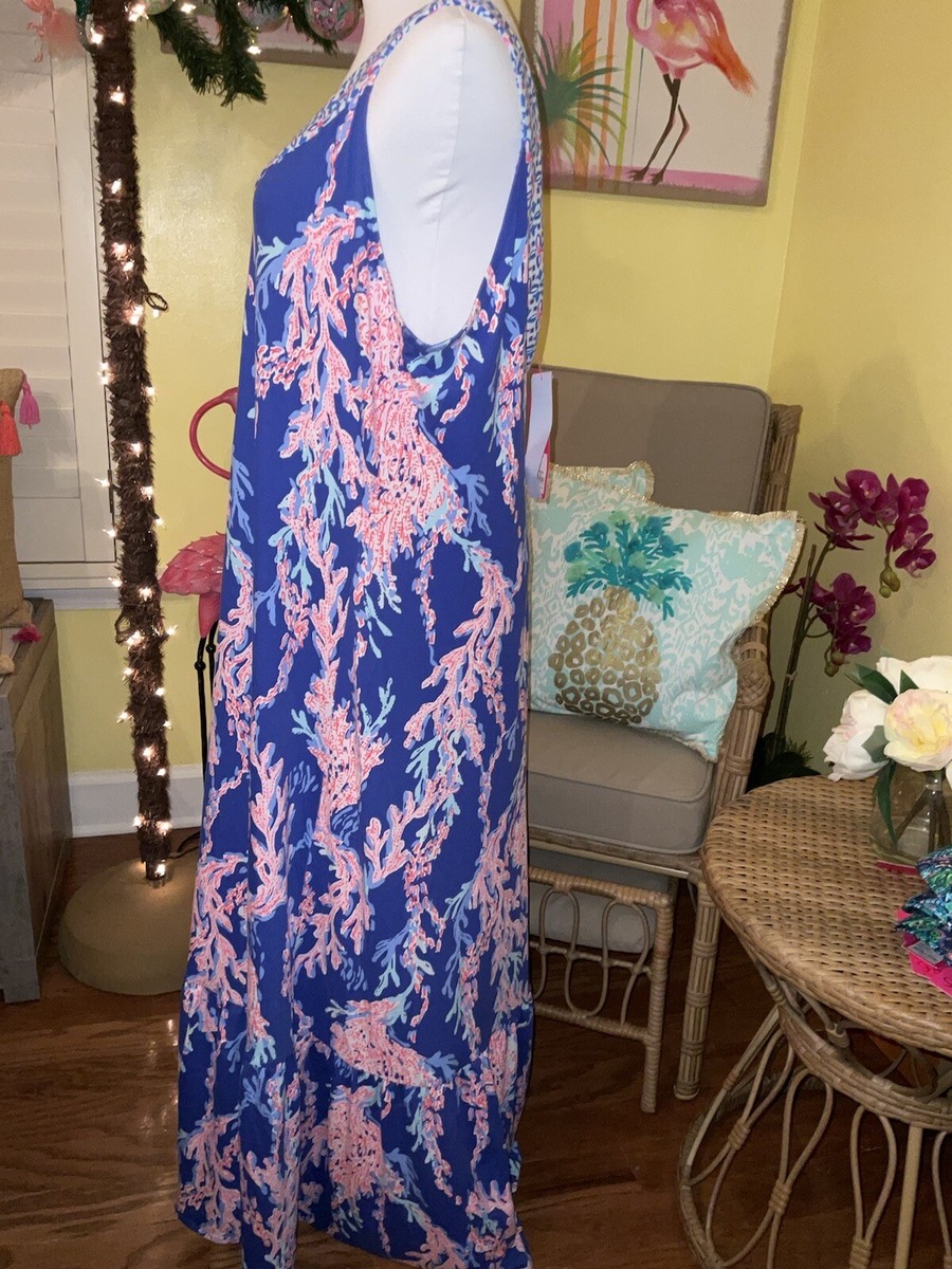 Lilly Pulitzer Madsen Midi Dress Women's Clothing Borealis Blue Swim On Over : XL