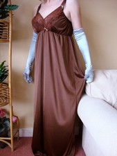 Cocoa Brown Silky  Lacy Long Formal Length Bra Slip or Nightgown L-XXL BNWT