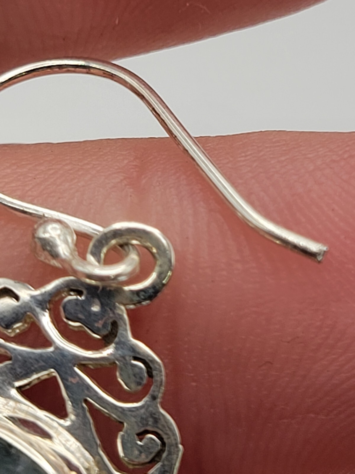 Sterling Silver Scroll Deep Green Gemstone Dangle… - image 9