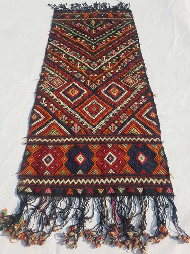Fine Vintage Traditional Hand Made Oriental Wool Red Kilim Rug 173x74cm