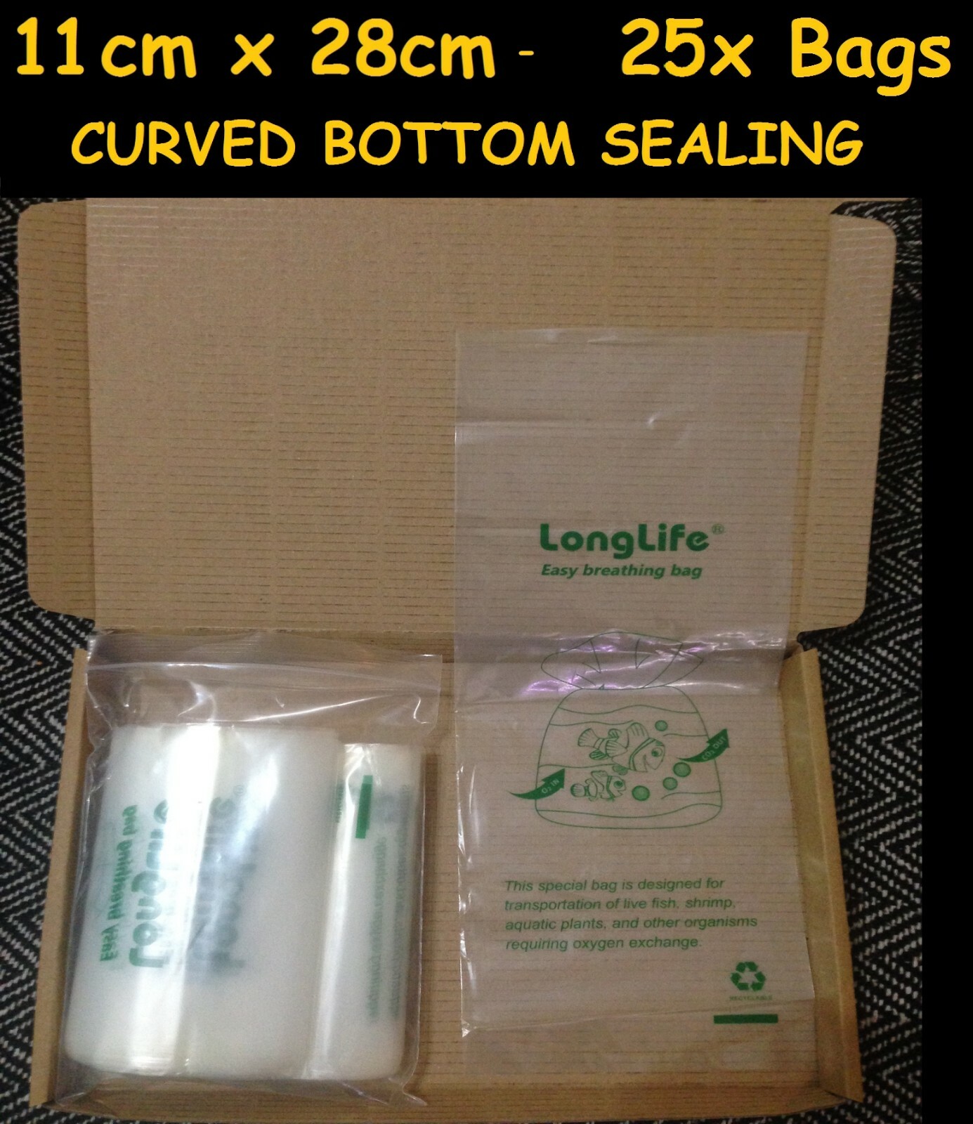 Kordon Breathing Bag Substitute Fish Transport 11cm x 28cm curved seal