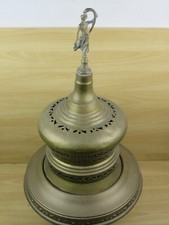 antico SCALDINO BRACIERE con COPERTURA in RAME e OTTONE STATUETTA traforato di