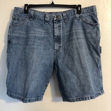 vtg WRANGLER Baggy Denim Carpenter Shorts Sz 44 Loose Fit Workwear Blue Jean