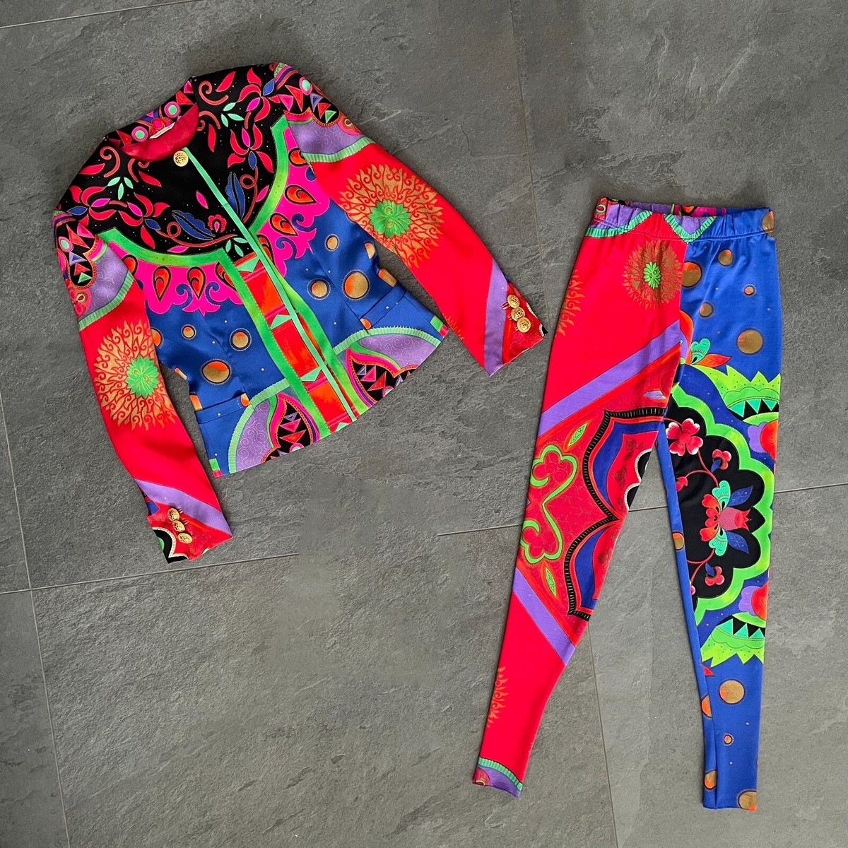 GIANNI VERSACE jacket & leggings suit Floral Chinese print from S