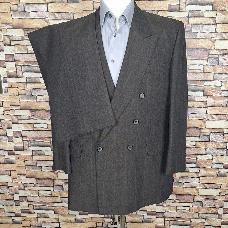 Terno vintage Stafford 2 peças 42S 36X28 listra marrom peito duplo sem ventilação - Imagem 4 de 4