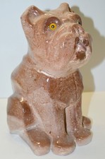 ADORABLE CHIEN TERRE CUITE VERNISSEE ART DECO 1940 YEUX VERRE BOULEDOGUE STATUE