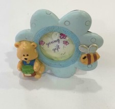 ✅BOMBONIERE Compleanno Nascita Portafoto celeste orsetto miele h.7cm STOCK 4 pz