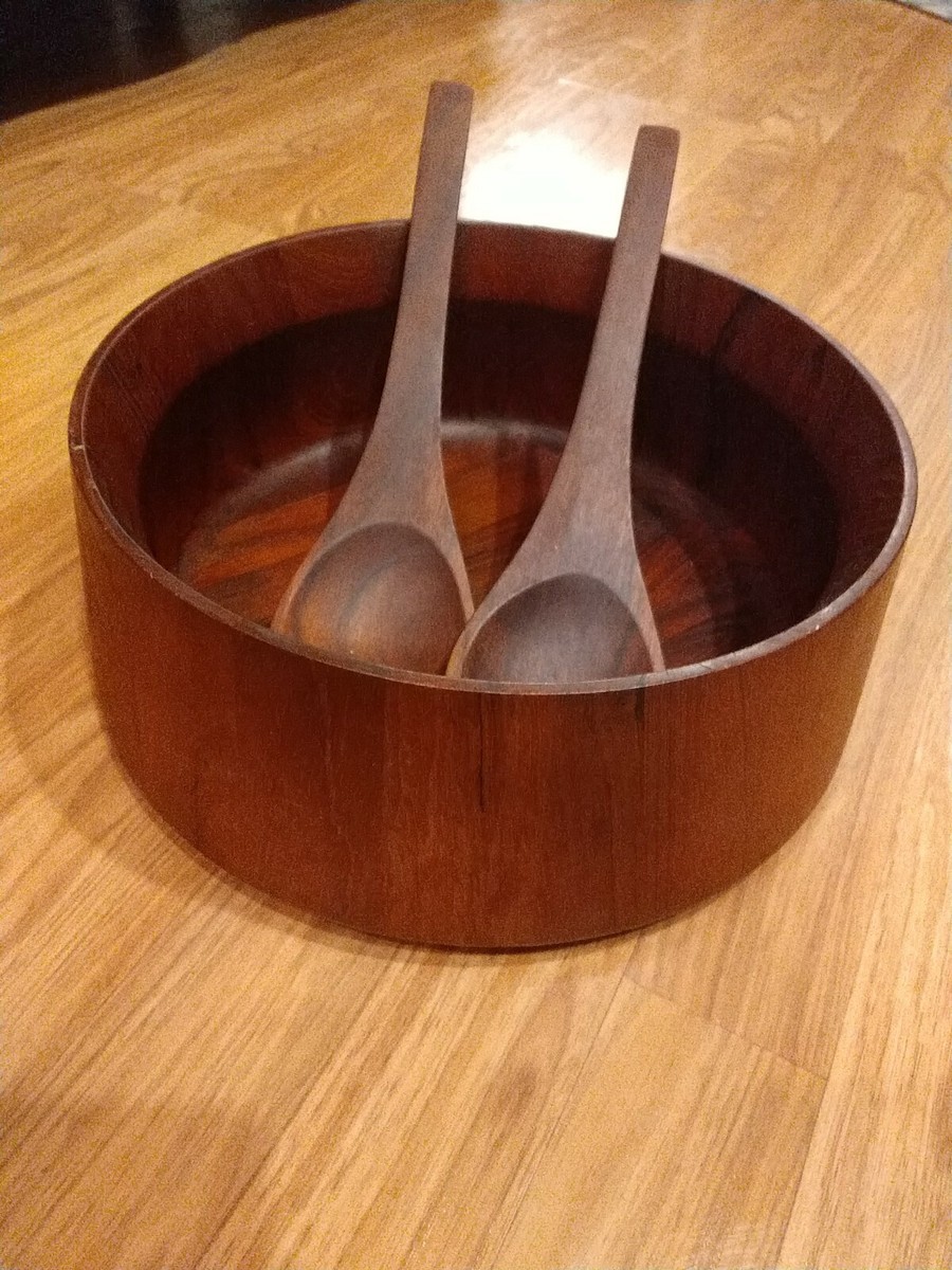 Dansk Designs Denmark Teak Wood Salad Serving Bowl Tongs Servers