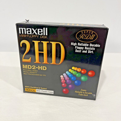MAXELL MINI-FLOPPY DISK 2 HD MD2-HD 10 PCS SUPER RELIABLE & DURABLE NEW SEALED
