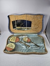 Vintage Early 1900's Floral Gold Tone Vanity Dresser Travel Set In Original Box