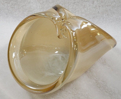 Vintage Murano Glass Linea Astuni Double Loop Handle Basket Tan Gold Brown Italy