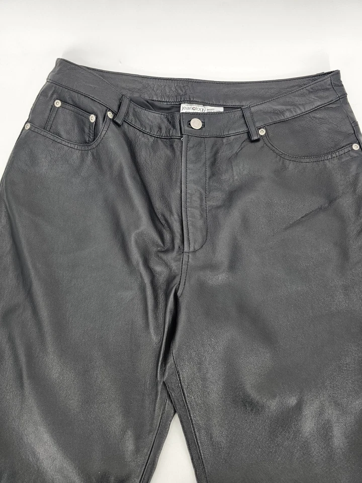 Newport News Jeanology Pants Womens 14T Lined Leather Biker Motorcycle Black - Image 4 of 4