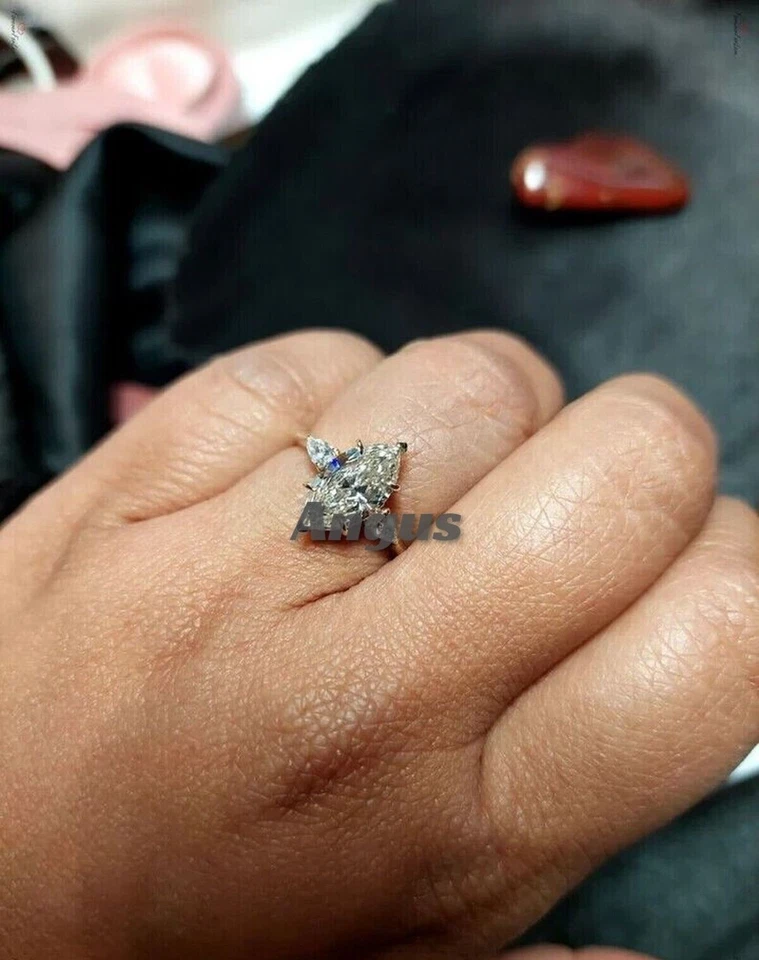 Anillo de compromiso MOISSANITA solitario corte marquesa de 2,50 quilates oro amarillo sólido de 14 quilates Foto 3 de 4