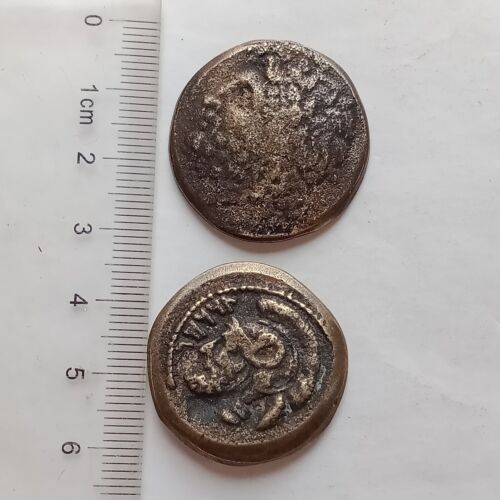 LOT X2  OF UNRESEARCHED ANCIENT SILVER/BRONZE GREEK-ROMAN TETRADRACHM COINS - Picture 1 of 2