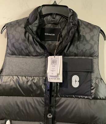 COACH Men's Down Puffer Black Signature Logo Vest size XS NWT | eBay