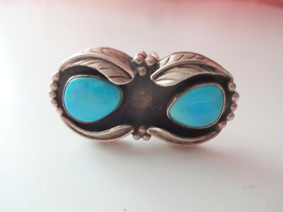 Vtg Navajo Sterling Silver Fine Turquoise Fred Harvey Era Ring