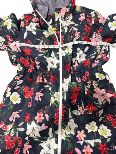 Nuage Rain Coat Jacket Hooded Pockets Floral Navy White Red Pink Womens Size L - Picture 5 of 8