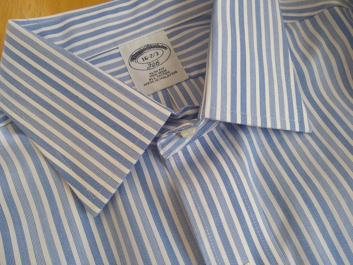 NWOT Brooks Brothers Non Iron Blue & White Shirt 16-32/33 Slim