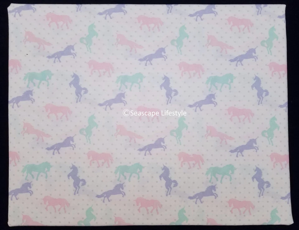 ❤ PASTEL UNICORNS ❤ Twin & FULL Sheet Set SIlver Polka Dots Unicorn Horses - Image 2 of 4