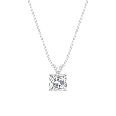 2 kt Cushion Lab Created Diamant massiv 14 K Weißgold Solitär Anhänger Halskette