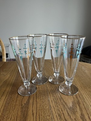 4 Vintage Libbey Staccato Atomic Mid Century Modern Pilsner Beer Glasses 1950's