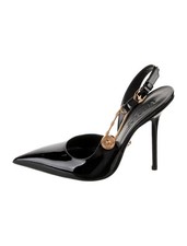 VERSACE Safety Pin Black Patent Leather Sling...