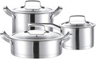 3-Piece Stainless Steel Cookware Set, Pots and Pans with Glass Lids, Suitable fo