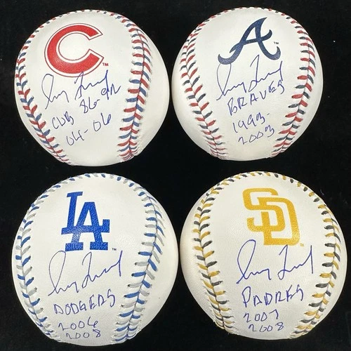 Greg Maddux Cubs Padres Braves Dodgers Signed Team Stitch Logo Baseball Set BAS