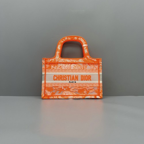 Christian Dior Book Tote Orange Embroidery Ladies Designer Hand Tote Bag