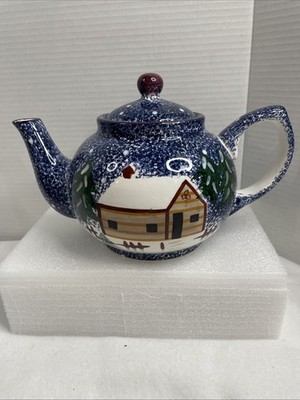 Vtg The Cook's Bazaar Gourmet Collection Winter Ceramic Tea Pot Cabin Decor